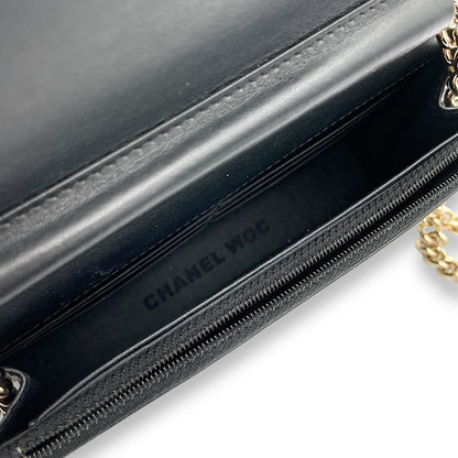 Boy Black Wallet On Chain in Caviar Leather, Gold hardware