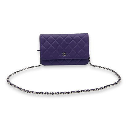 Classic Wallet On Chain Purple in Lambskin, Silver hardware