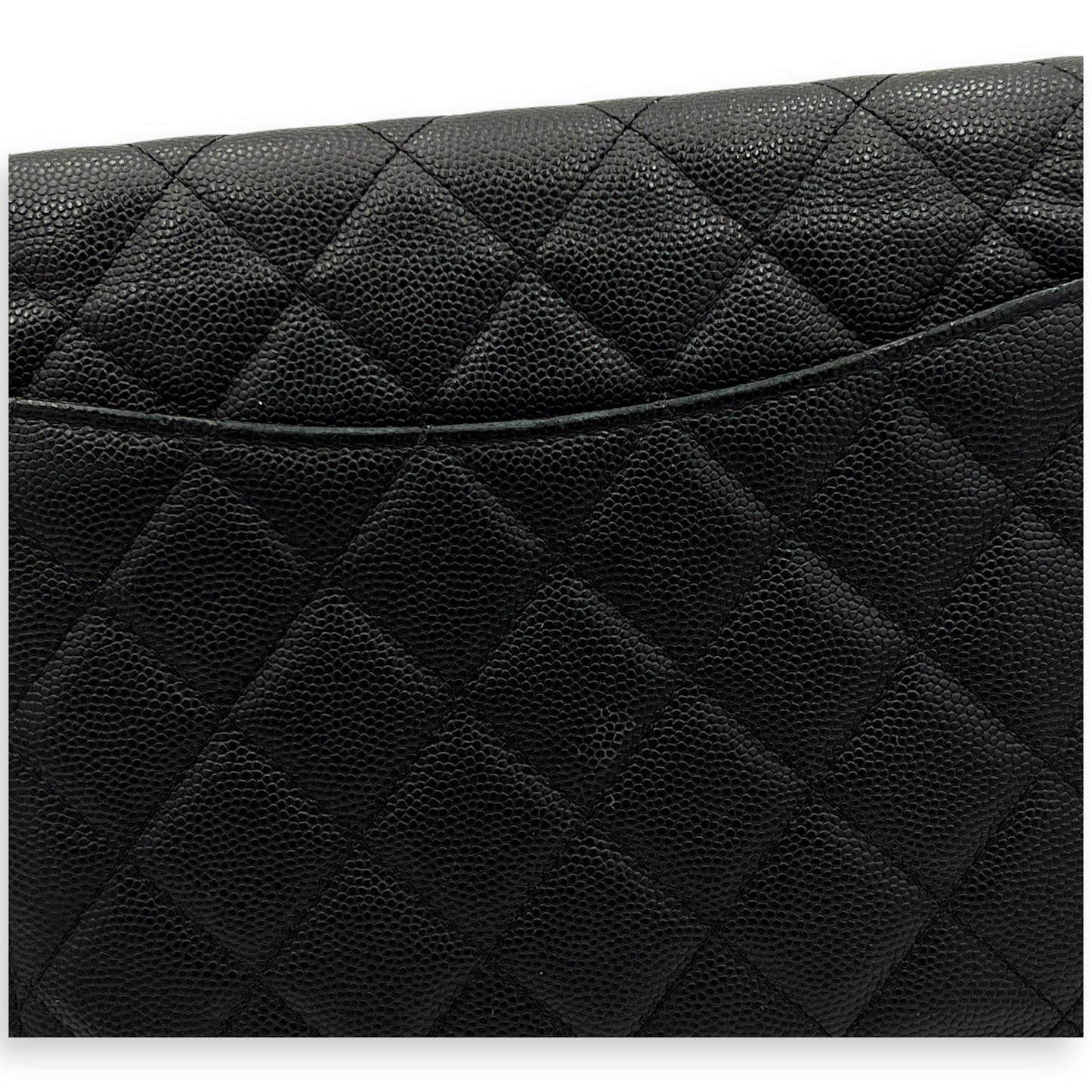 Quilted Black Wallet On Chain in Caviar Leather, Gold hardware
