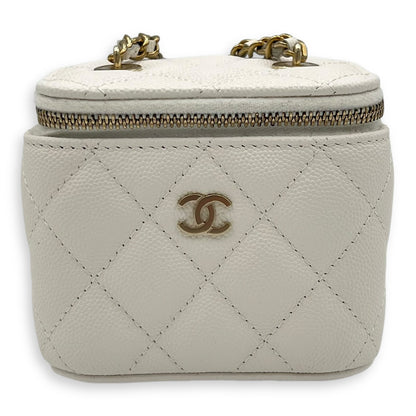 CC Vanity Bag White in Caviar Leather, Gold hardware