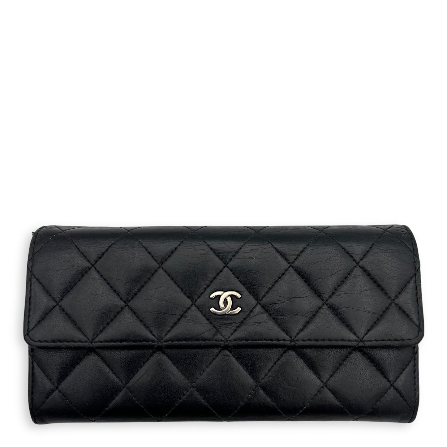 Classic Wallet Long Black in Lambskin, Silver hardware