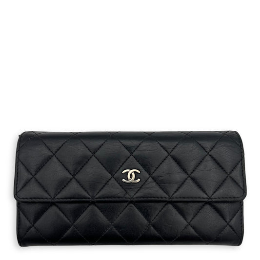 Classic Wallet Long Black in Lambskin, Silver hardware