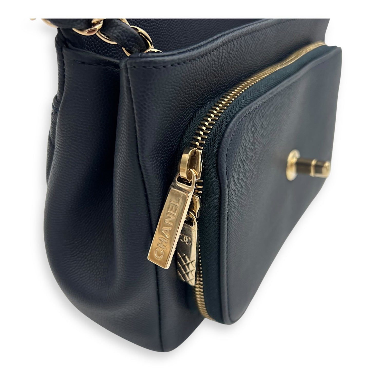 Business Affinity Top Handle Bag Blue in Caviar Leather, Light Gold hardware