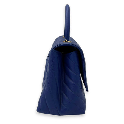 Coco Medium Blue Top Handle Bag in Caviar Leather, Gold hardware