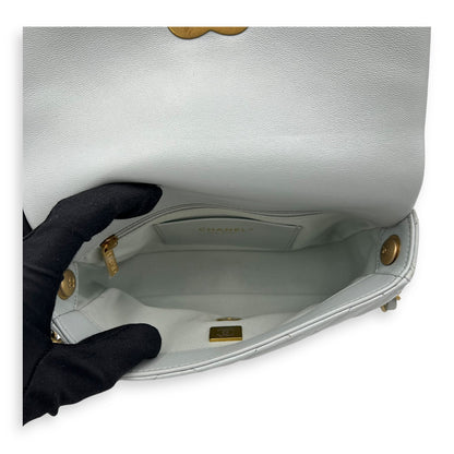 Heart Flap Shoulder Bag Blue in Lambskin, Gold hardware