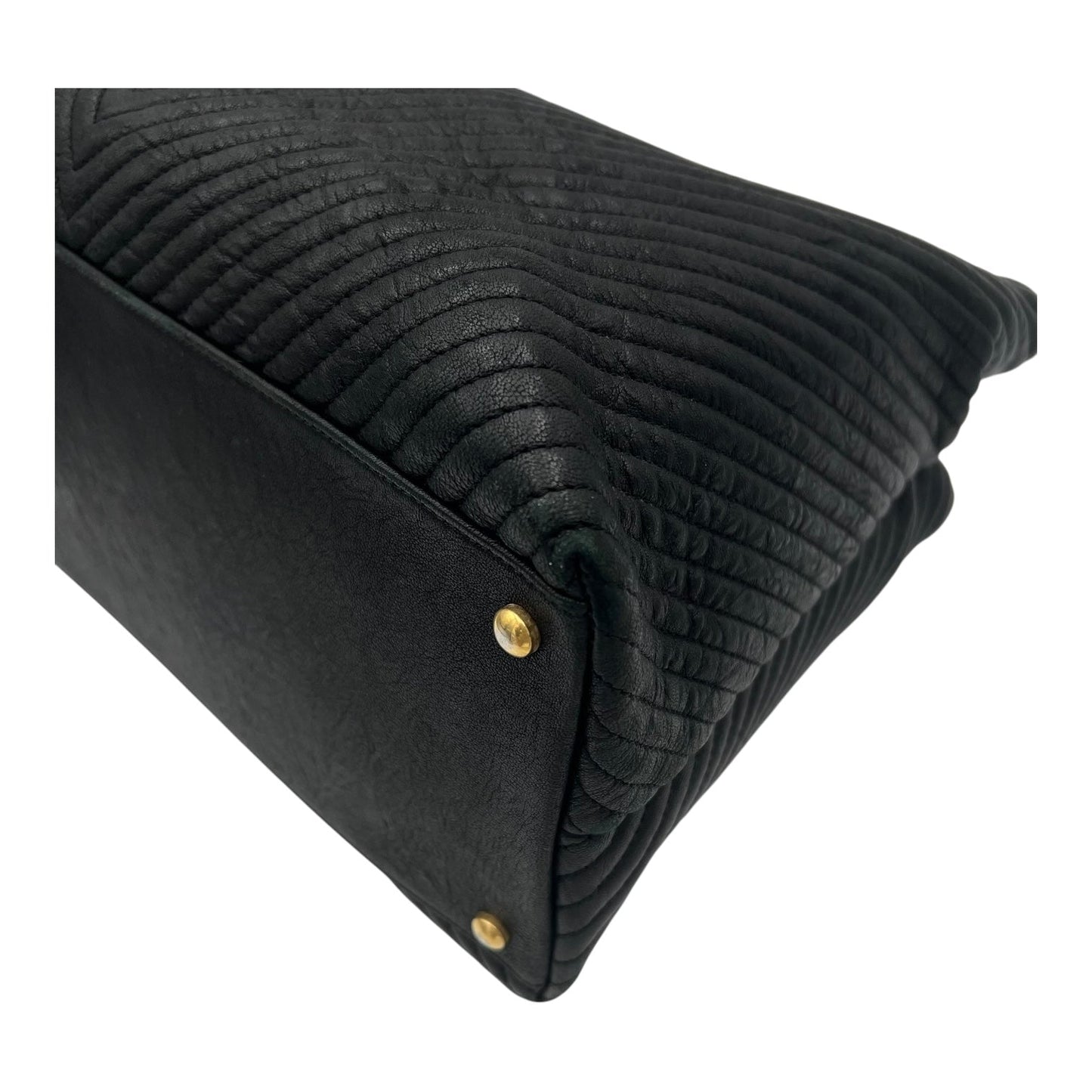 Chevron Shopping Tote Bag Black in Lambskin, Gold hardware