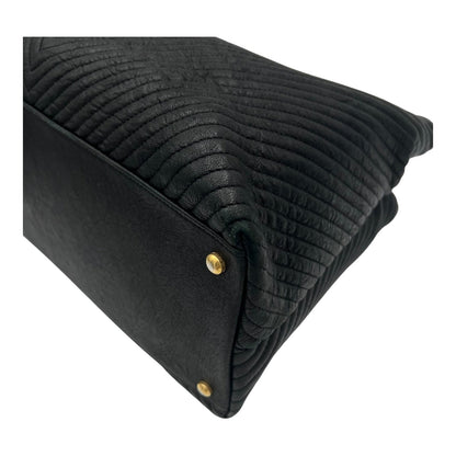 Chevron Shopping Tote Bag Black in Lambskin, Gold hardware