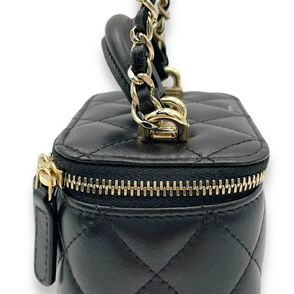 Vanity Top Handle Bag Black in Lambskin, Gold hardware