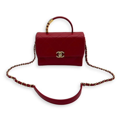 CC Pearl Top Handle Bag Red in Lambskin, Gold hardware