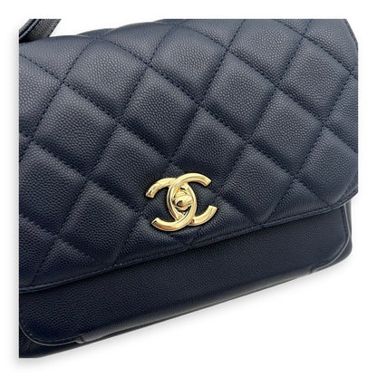 Business Affinity Top Handle Bag Blue in Caviar Leather, Light Gold hardware