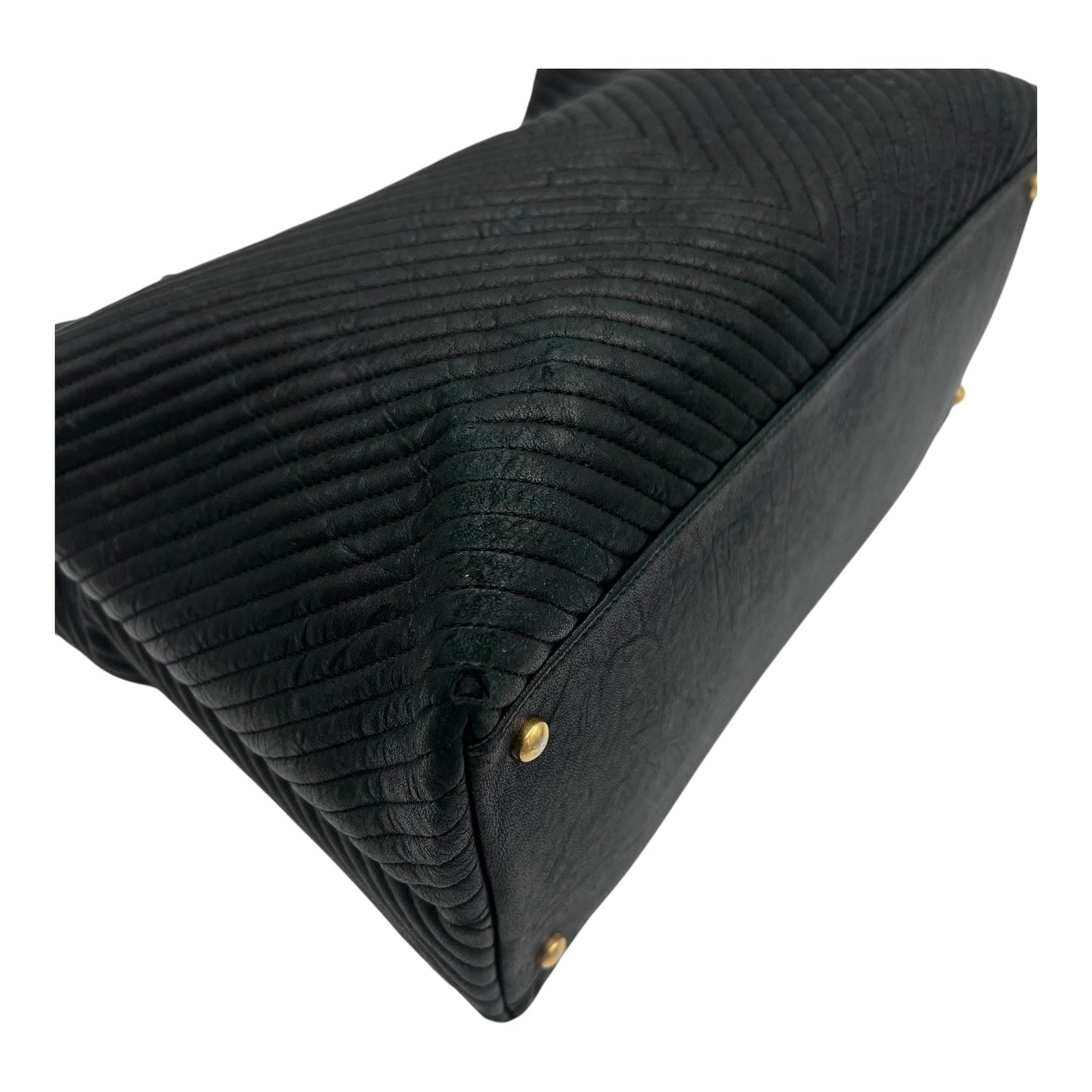 Chevron Shopping Tote Bag Black in Lambskin, Gold hardware