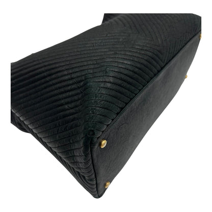 Chevron Shopping Tote Bag Black in Lambskin, Gold hardware