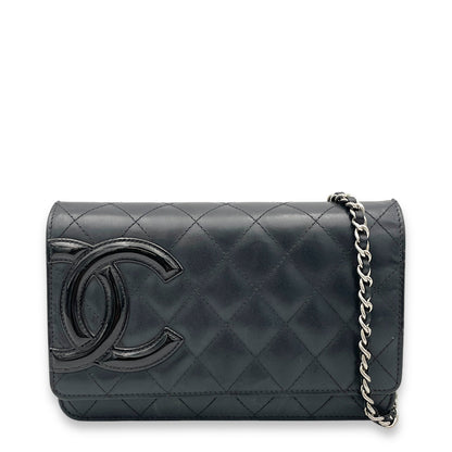 Cambon Wallet On Chain Black in Calfskin, Silver hardware