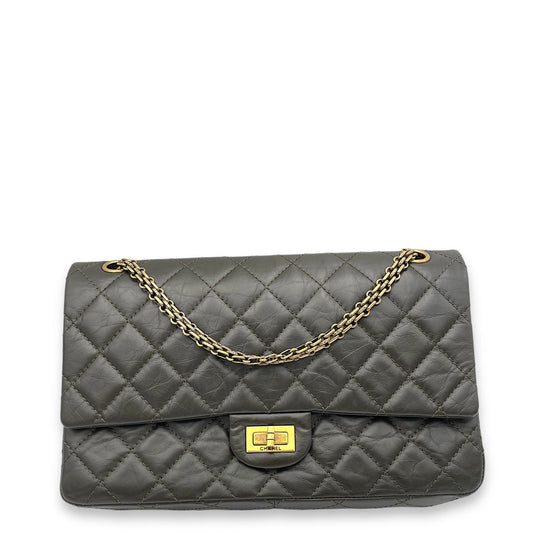 2.55 Shoulder Bag Black in Calfskin, Gold hardware