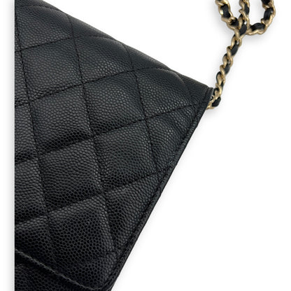 Quilted Black Wallet On Chain in Caviar Leather, Gold hardware