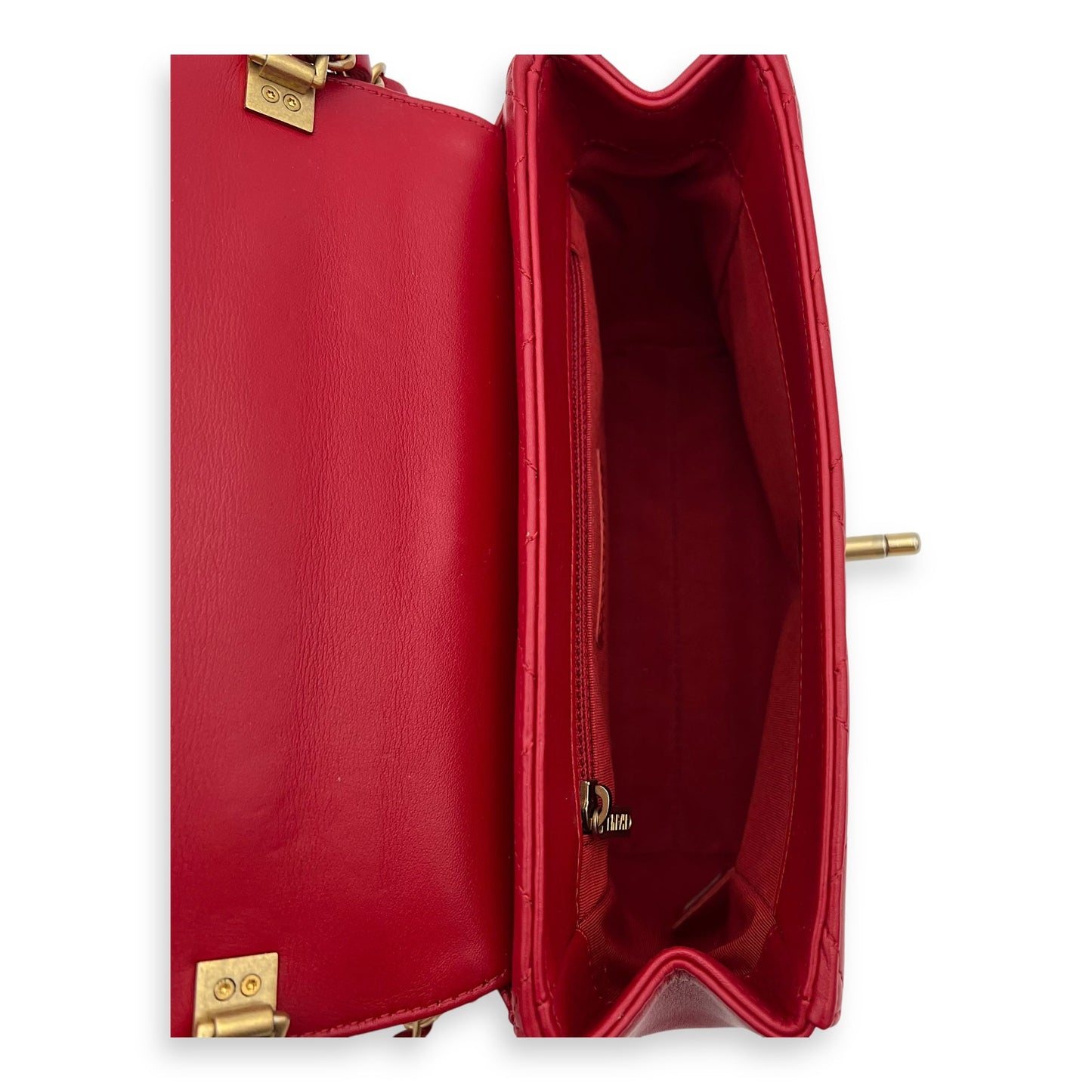 CC Pearl Top Handle Bag Red in Lambskin, Gold hardware