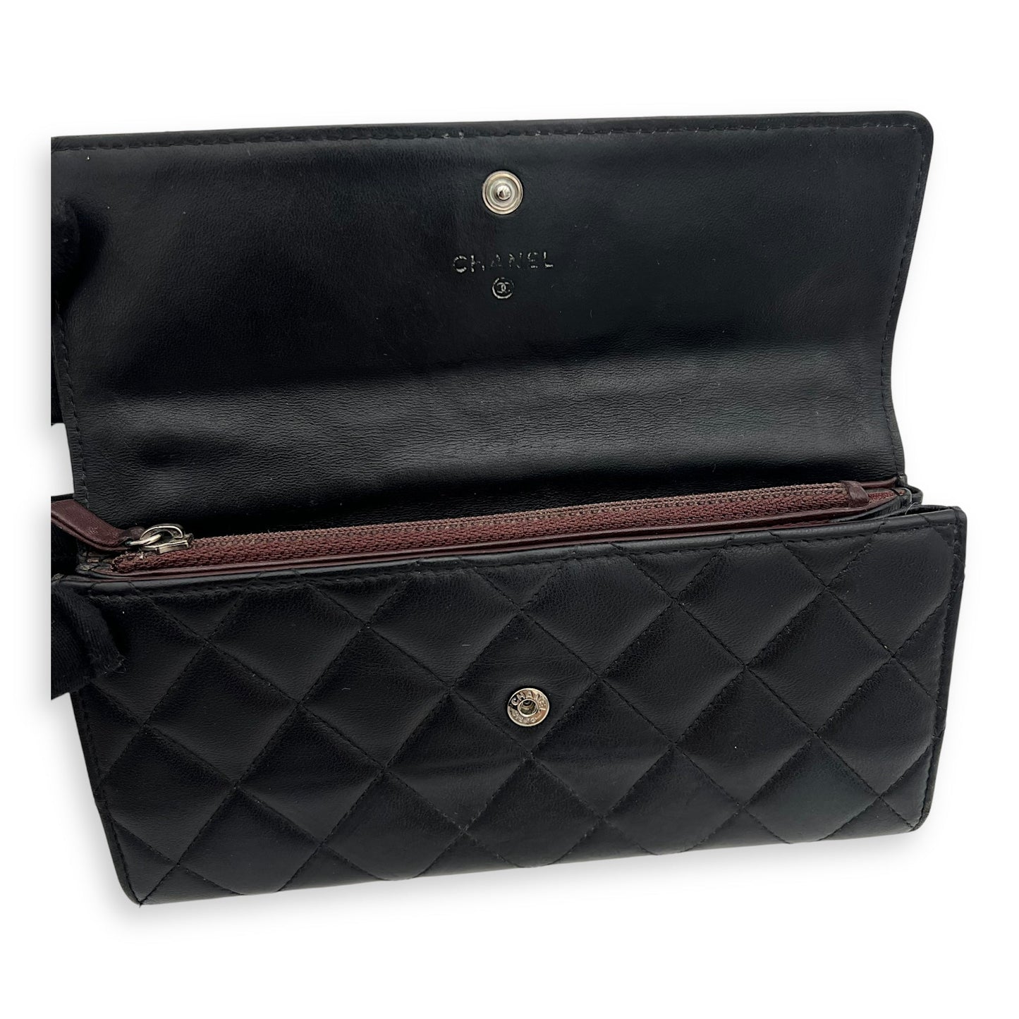 Classic Wallet Long Black in Lambskin, Silver hardware