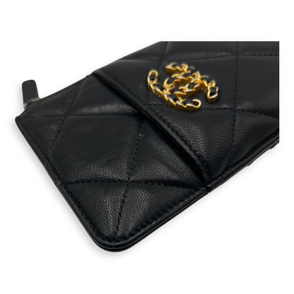 C19 Black Wallet in Calfskin, Gold hardware