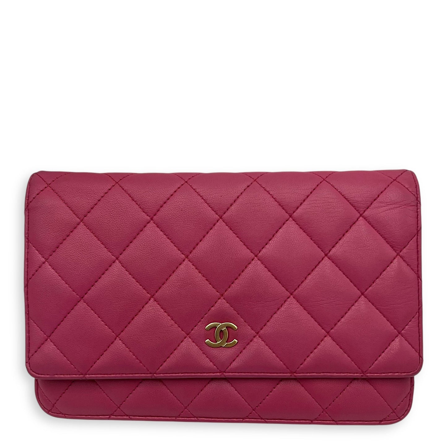 Classic Wallet On Chain Pink in Lambskin, Gold hardware