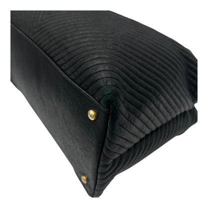 Chevron Shopping Tote Bag Black in Lambskin, Gold hardware