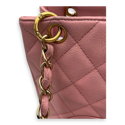 PST Petite Shopping Pink Tote Bag in Caviar Leather, Gold hardware