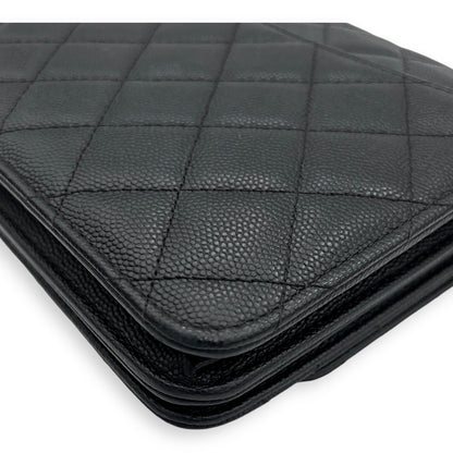Quilted Black Wallet On Chain in Caviar Leather, Gold hardware