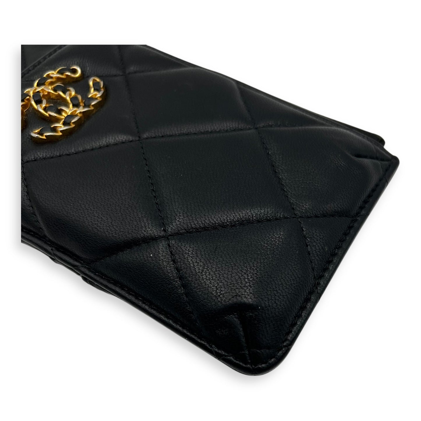 C19 Black Wallet in Calfskin, Gold hardware