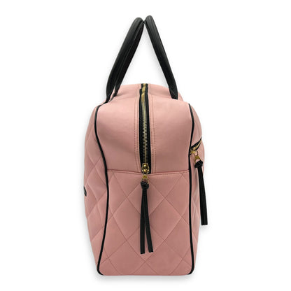 Boston Pink Top Handle Bag in Calfskin, Gold hardware