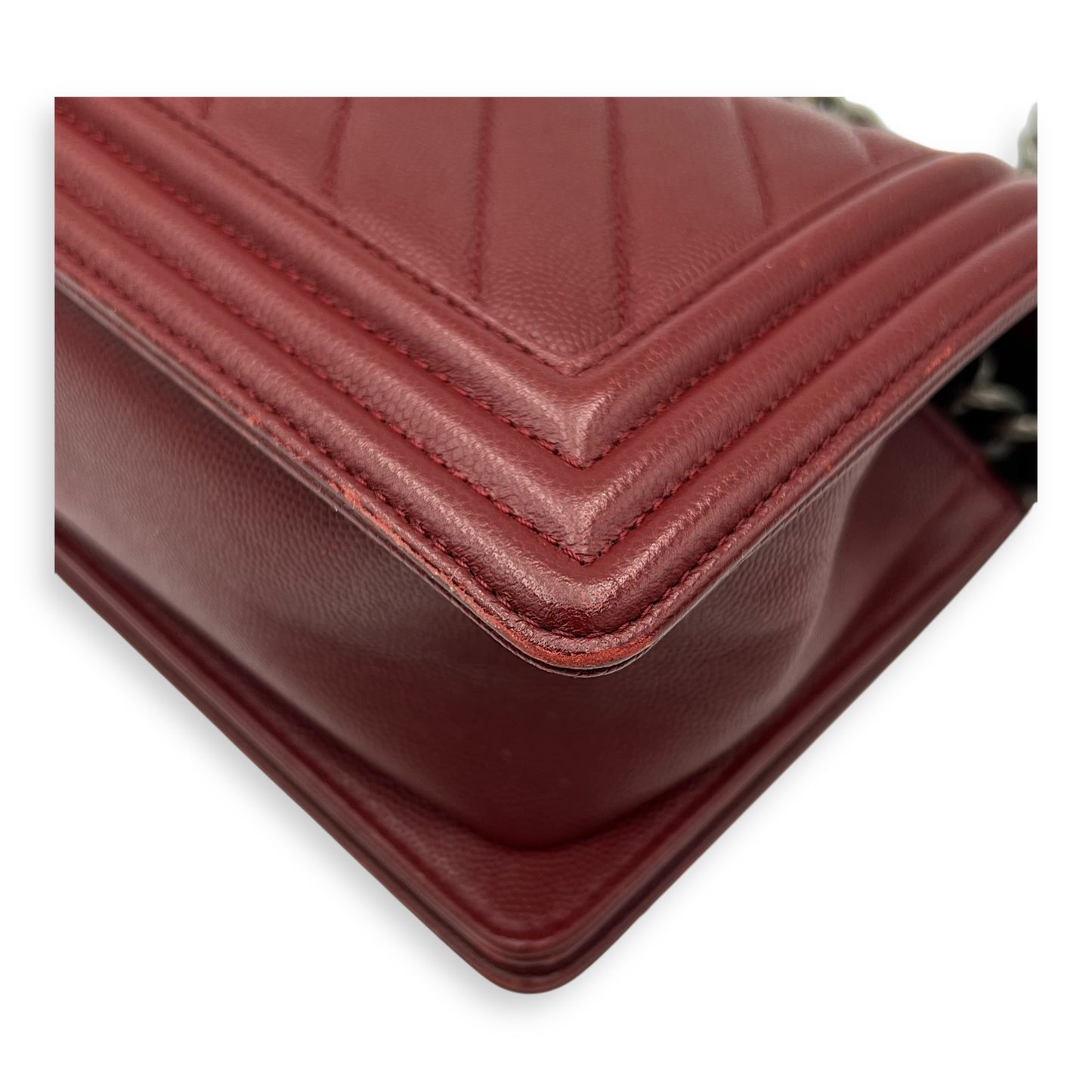 Boy Medium Chevron Shoulder Bag in Caviar Leather, Ruthenium hardware