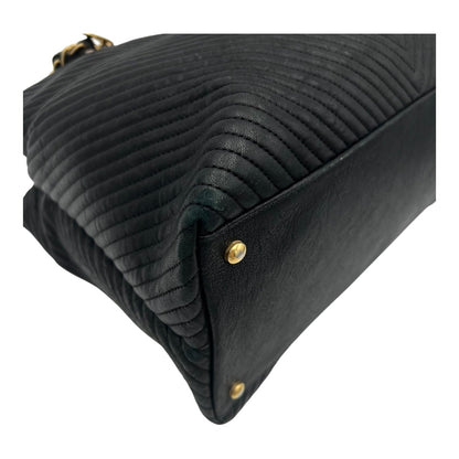 Chevron Shopping Tote Bag Black in Lambskin, Gold hardware