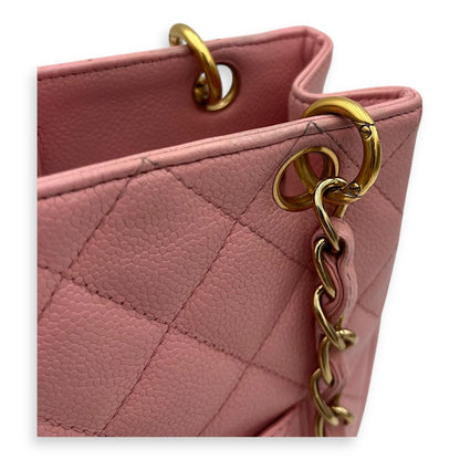 PST Petite Shopping Pink Tote Bag in Caviar Leather, Gold hardware