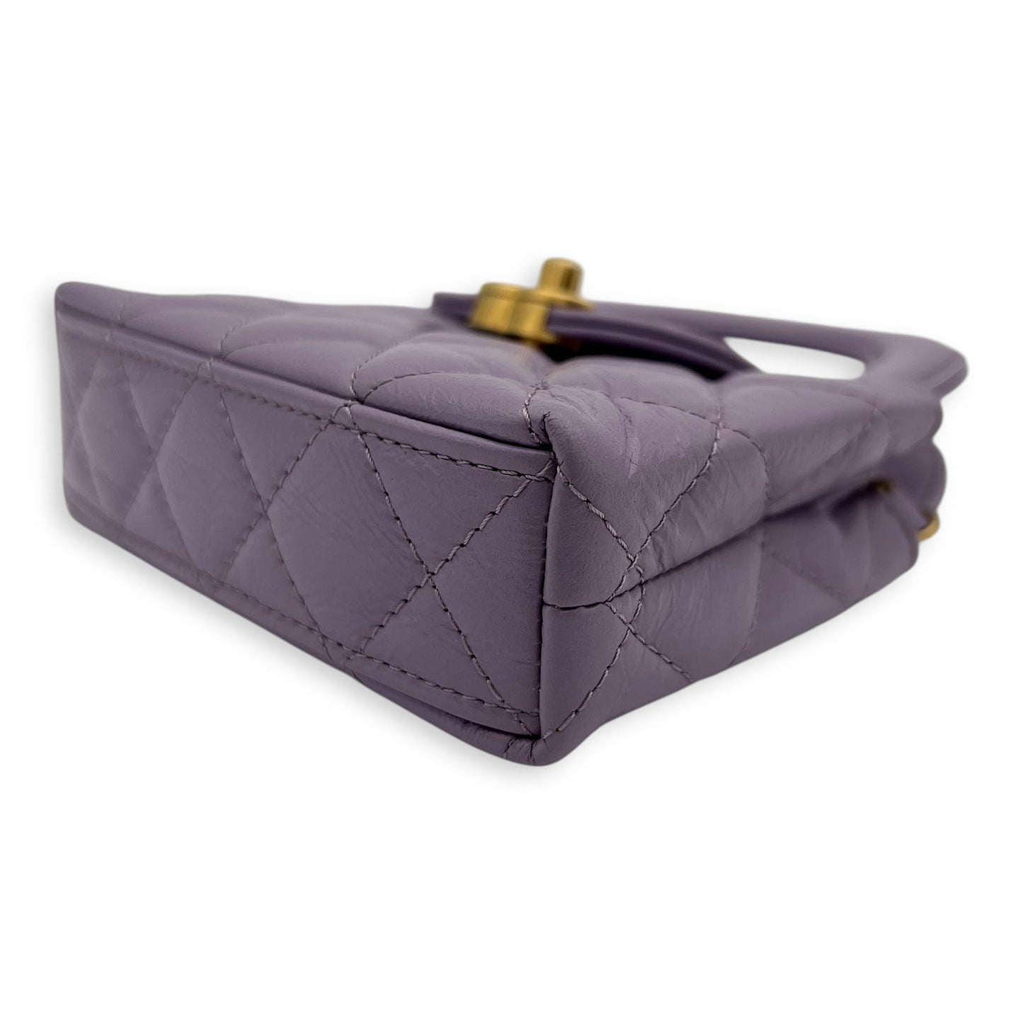Kelly Nano Purple Top Handle Bag in Calfskin, Gold hardware