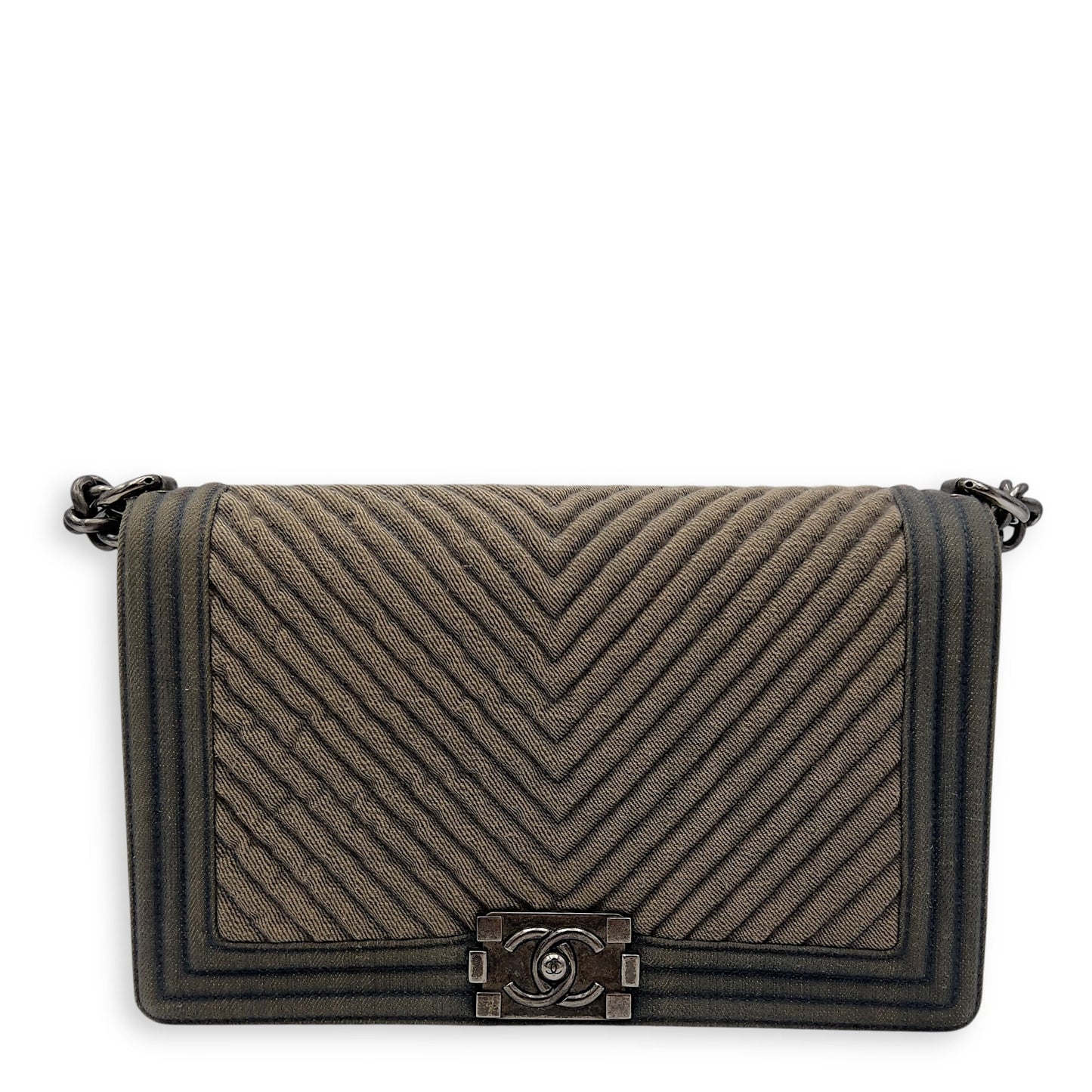 Boy Medium Blue Shoulder Bag in Denim, Ruthenium hardware
