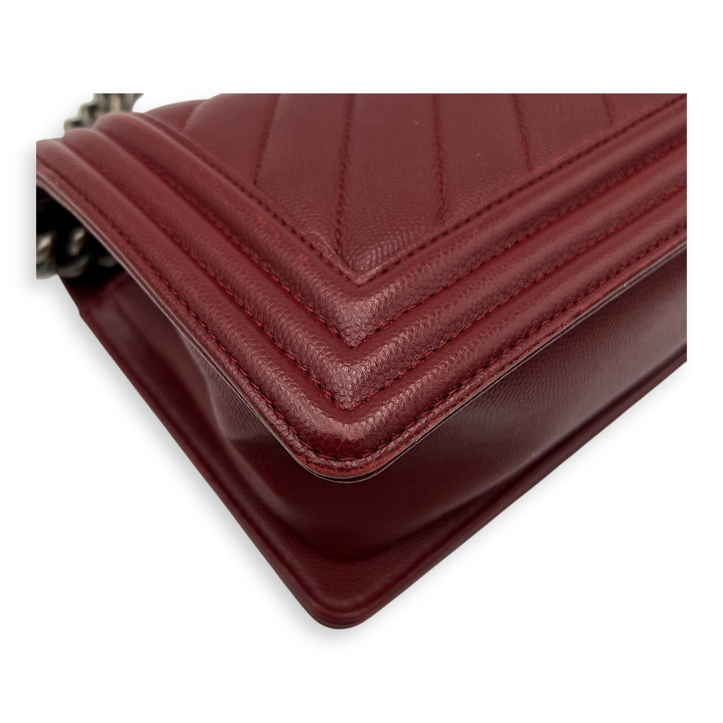 Boy Medium Chevron Shoulder Bag in Caviar Leather, Ruthenium hardware