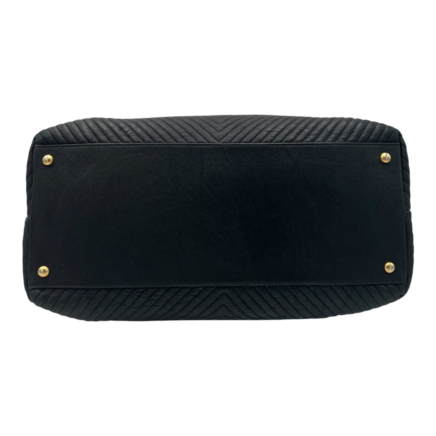 Chevron Shopping Tote Bag Black in Lambskin, Gold hardware