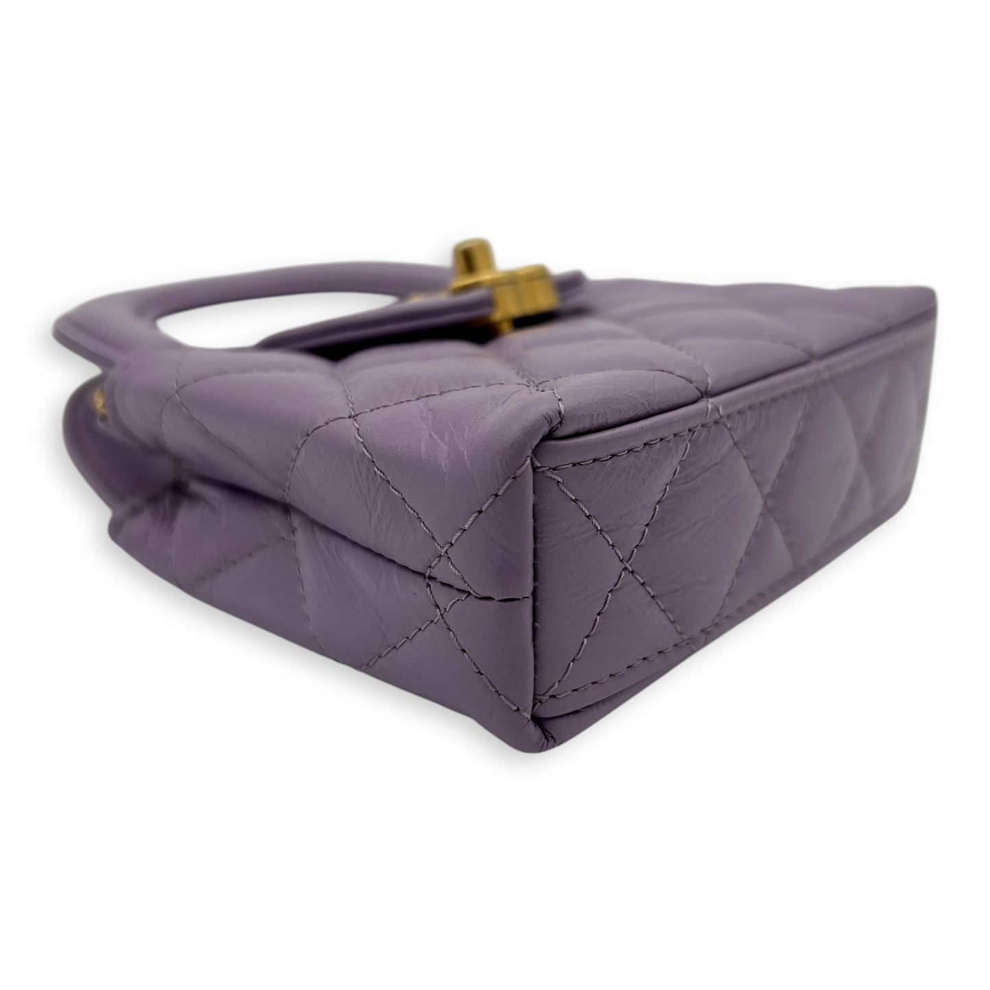 Kelly Nano Purple Top Handle Bag in Calfskin, Gold hardware