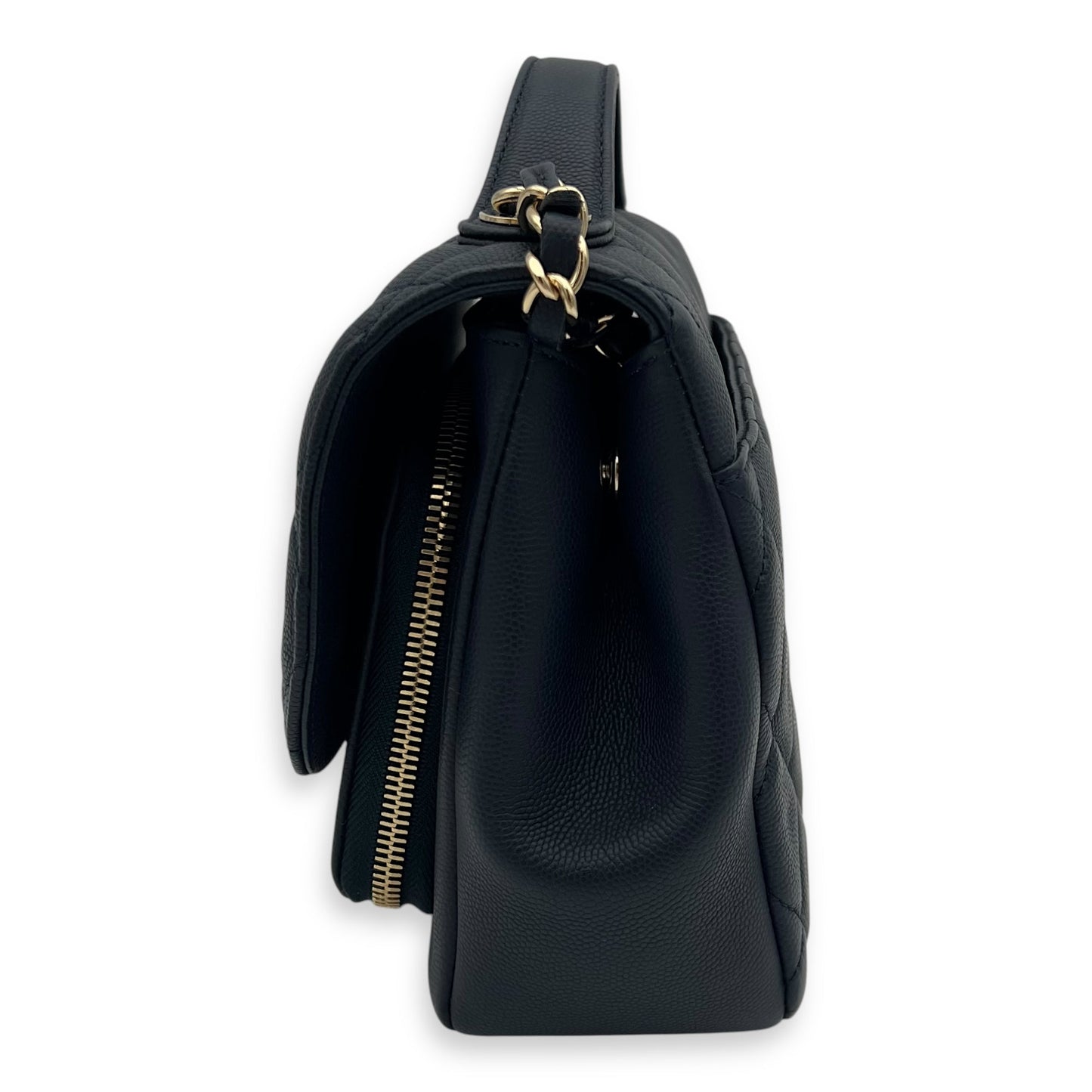 Business Affinity Top Handle Bag Blue in Caviar Leather, Light Gold hardware
