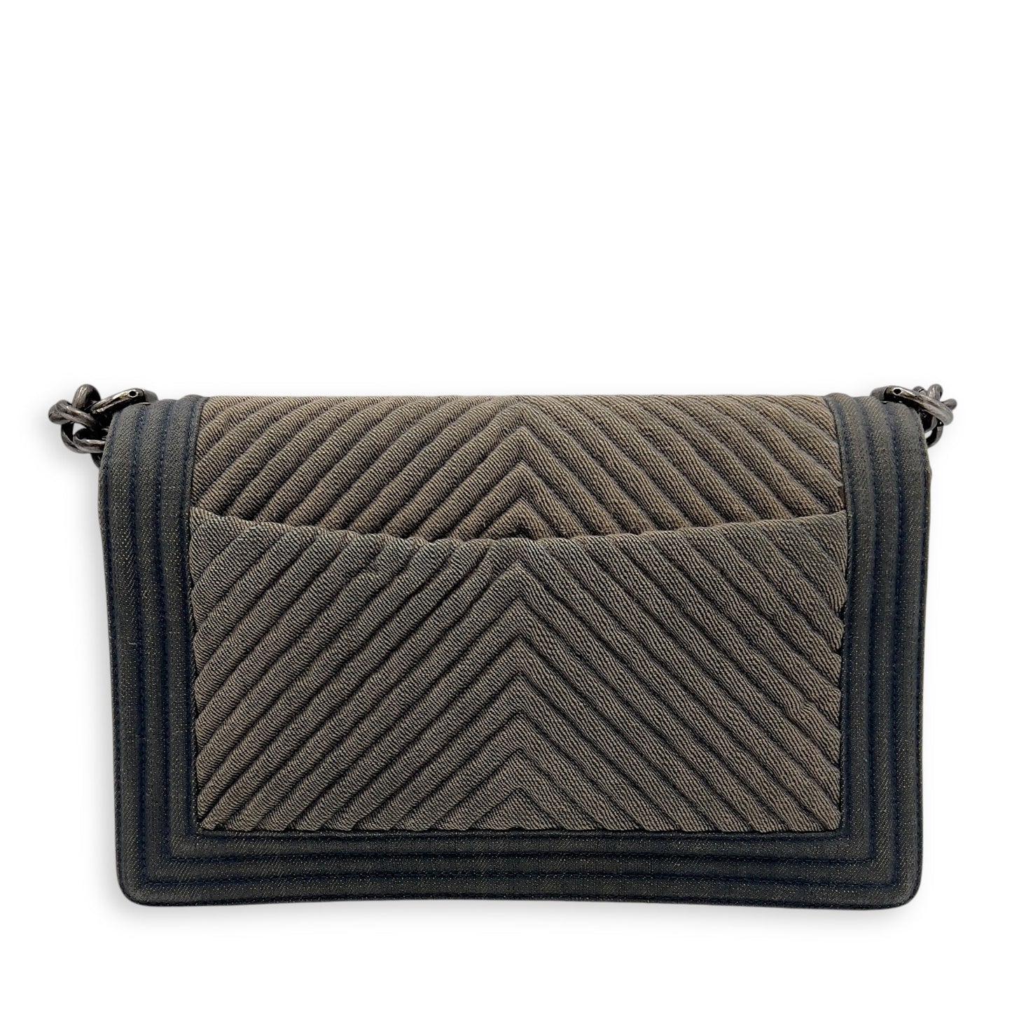 Boy Medium Blue Shoulder Bag in Denim, Ruthenium hardware
