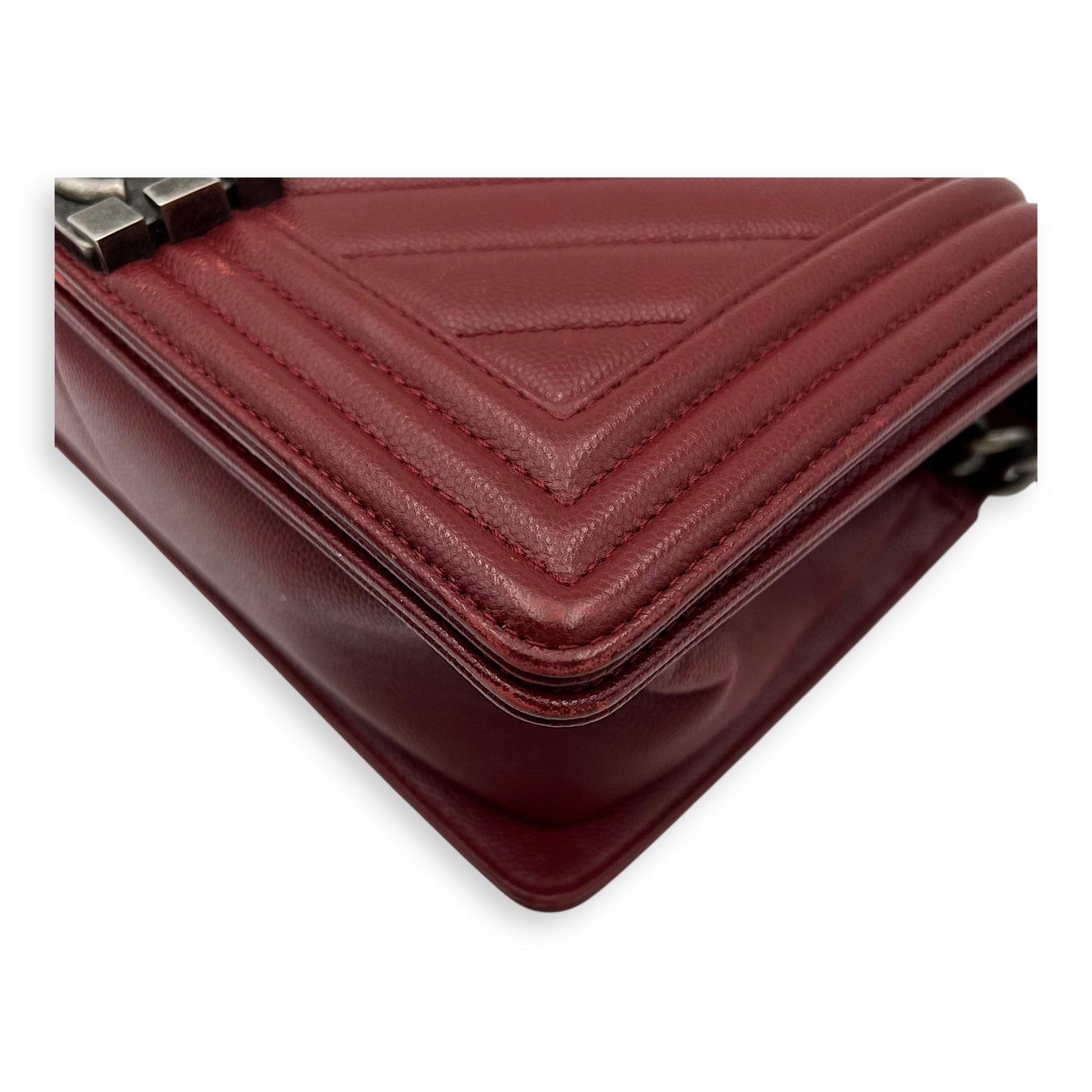 Boy Medium Chevron Shoulder Bag in Caviar Leather, Ruthenium hardware