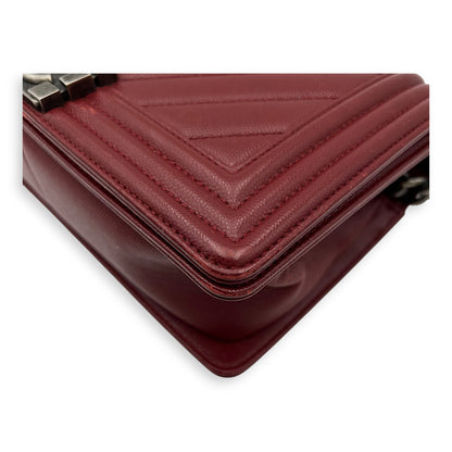 Boy Medium Chevron Shoulder Bag in Caviar Leather, Ruthenium hardware