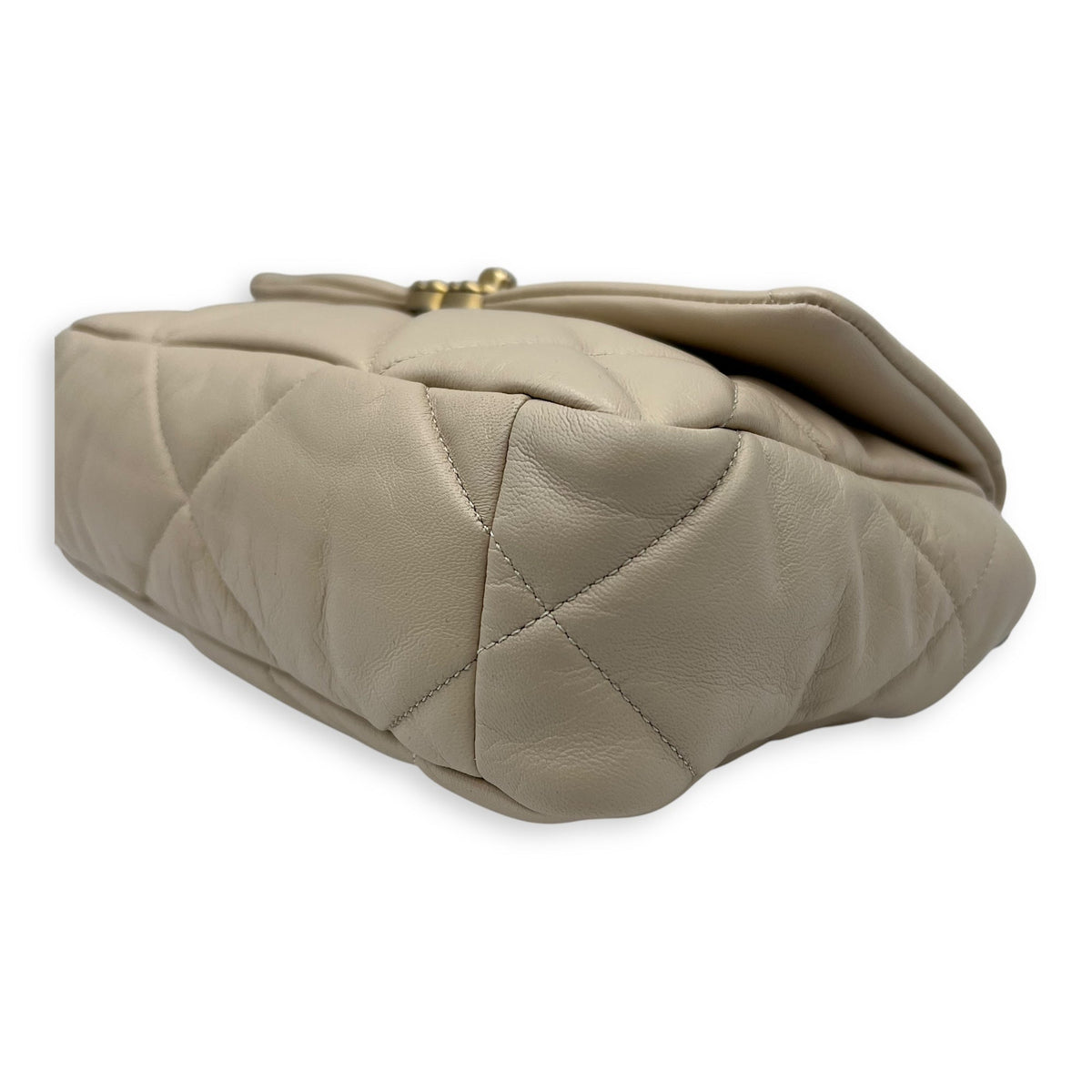 C19 Small Beige Crossbody Bag in Calfskin, Mixed hardware