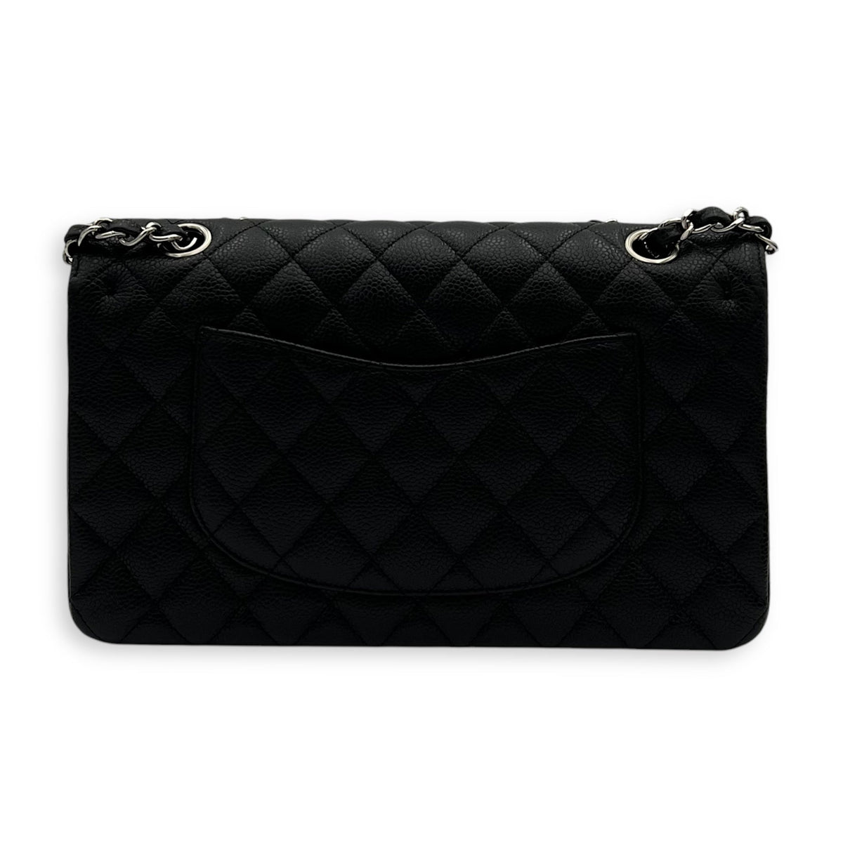 Classic Medium Black Shoulder Bag in Caviar Leather, Silver hardware