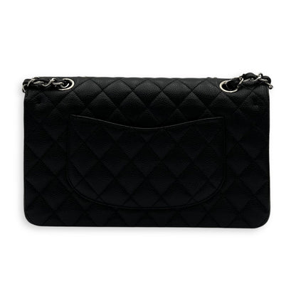 Classic Medium Black Shoulder Bag in Caviar Leather, Silver hardware