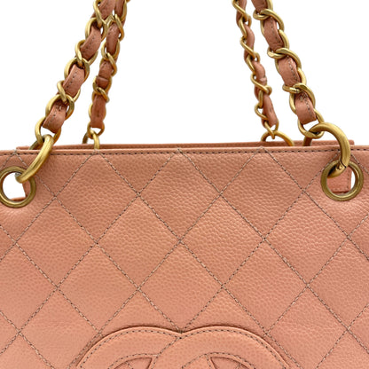 PST Petit Shopping Petit Pink Tote Bag in Caviar Leather, Gold hardware