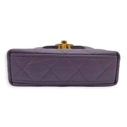Kelly Nano Purple Top Handle Bag in Calfskin, Gold hardware