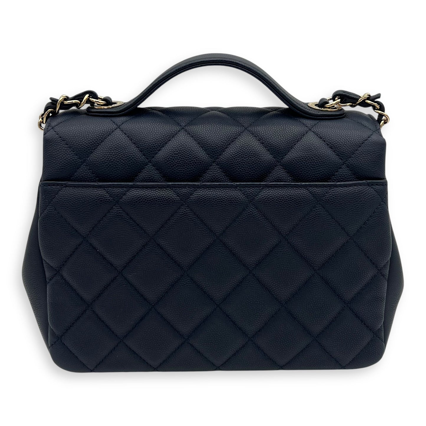 Business Affinity Top Handle Bag Blue in Caviar Leather, Light Gold hardware