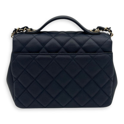 Business Affinity Top Handle Bag Blue in Caviar Leather, Light Gold hardware