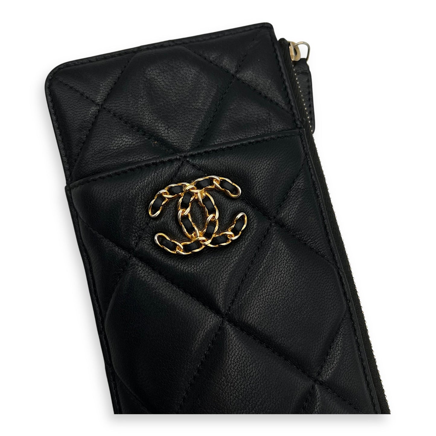 C19 Black Wallet in Calfskin, Gold hardware