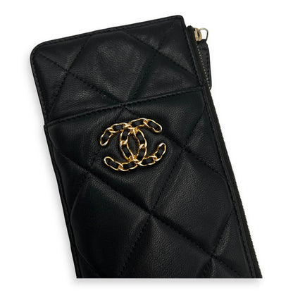 C19 Black Wallet in Calfskin, Gold hardware
