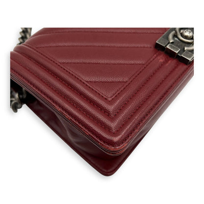 Boy Medium Chevron Shoulder Bag in Caviar Leather, Ruthenium hardware